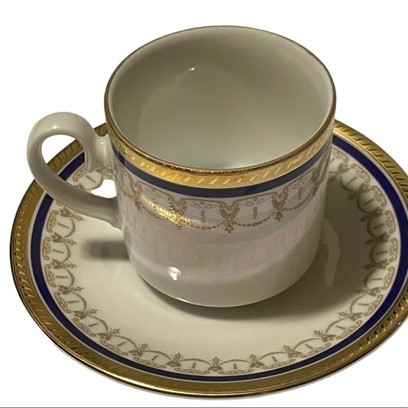 DEMITASSE flat cup/saucer Tirschenreuth Bavaria Germany blue/gold gilt trim - Picture 3 of 7
